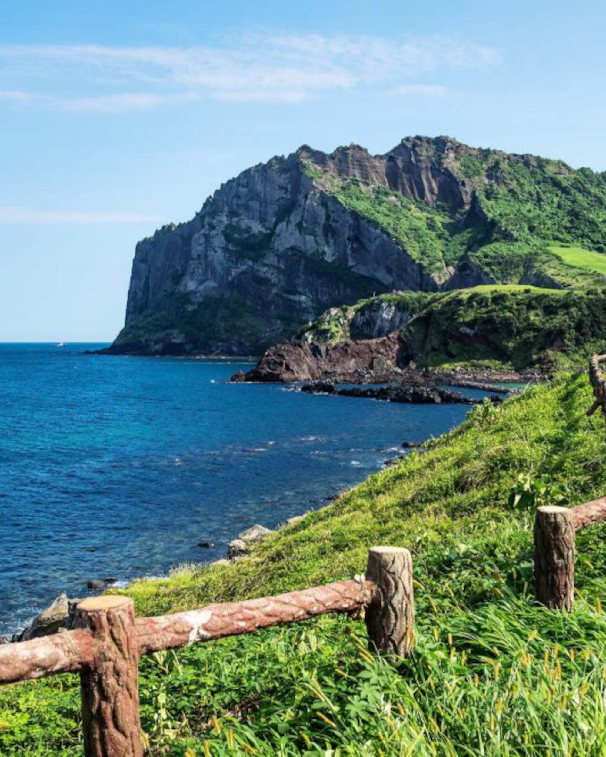 Jeju coastline mountain view